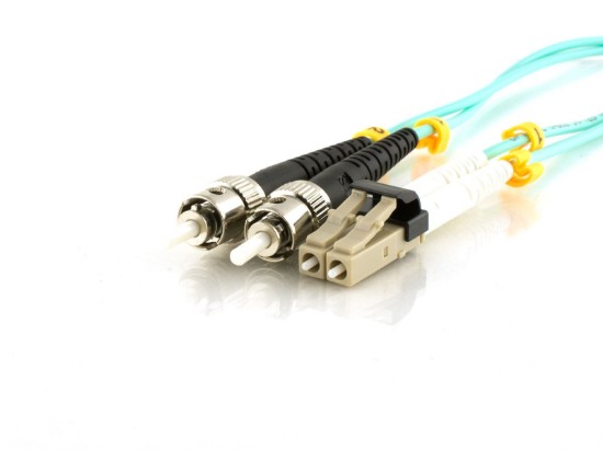 Picture of 1m Multimode Duplex Fiber Optic Patch Cable (50/125) OM3 Aqua - Mini LC to ST