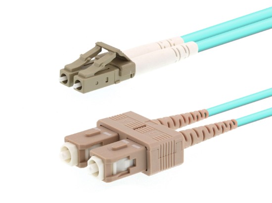 Picture of 35m Multimode Duplex Fiber Optic Patch Cable (50/125) OM3 Aqua - Laser Opt - LC to SC