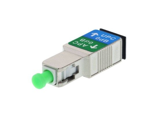 Picture of Singlemode Simplex SC/APC Male to SC/UPC Female Fiber Optic Adapter, Low-Loss, Metal Housing