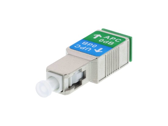 Picture of SC/UPC Male to SC/APC Female Singlemode Simplex Fiber Optic Adapter, Low-Loss, Metal Housing