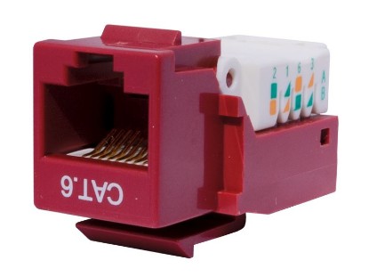 Picture of Cat6 Tool‑Less Keystone Jack, 90° 110 IDC, UTP, Red