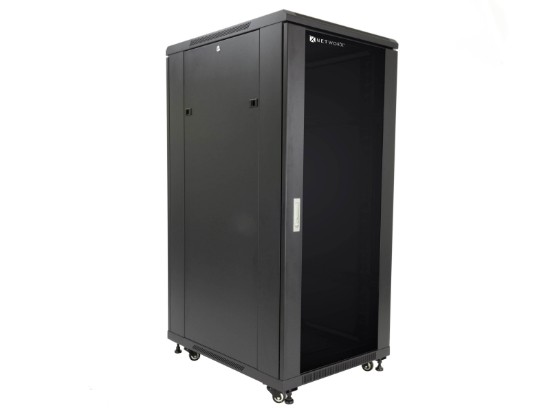 Picture of 27U Server Rack Cabinet, 23"W x 39"D x 54"H, Tempered Glass Front Door, Solid Rear Door, Removable Side Panels, Knockdown