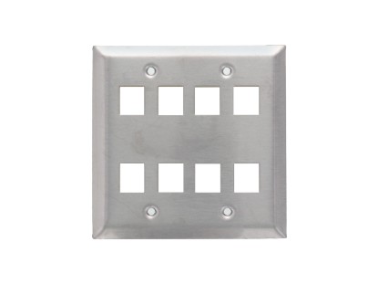 Picture of Dual-Gang 8-Port Stainless Steel Keystone Wall Plate