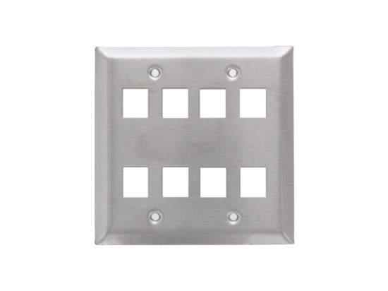 Picture of Dual-Gang 8-Port Stainless Steel Keystone Wall Plate